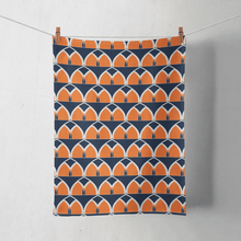Load image into Gallery viewer, Blue and Orange Tea Towel with a Geometric Arches Design, Dish Towel, Kitchen Towel - Shadow bright
