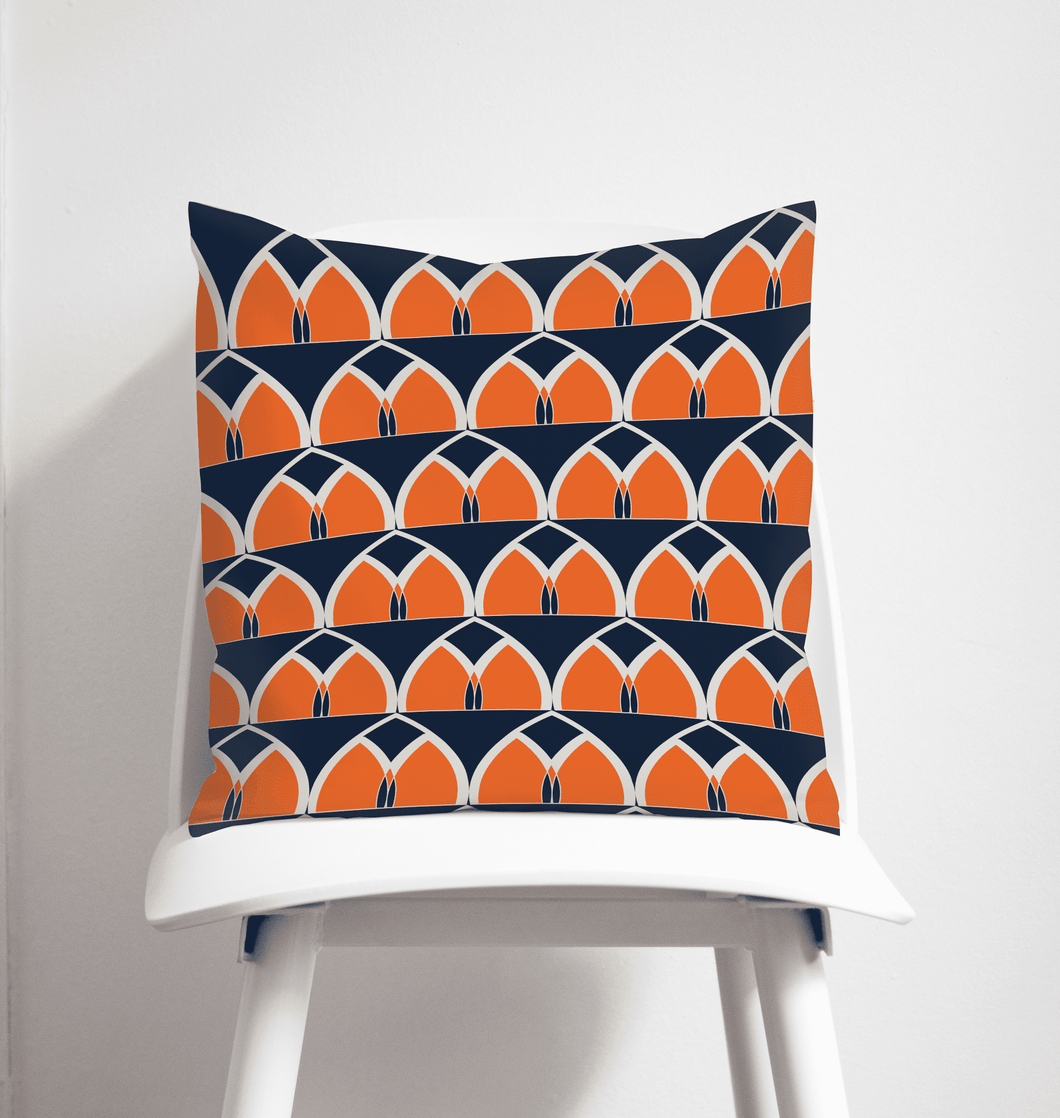 Blue and Orange Geometric Arches Design Cushion, Throw Pillow - Shadow bright