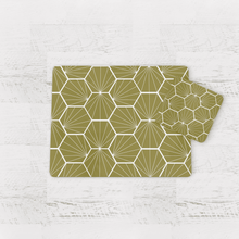 Load image into Gallery viewer, Olive Green Geometric Hexagons Placemats, Set of 4 or Set of 6.
