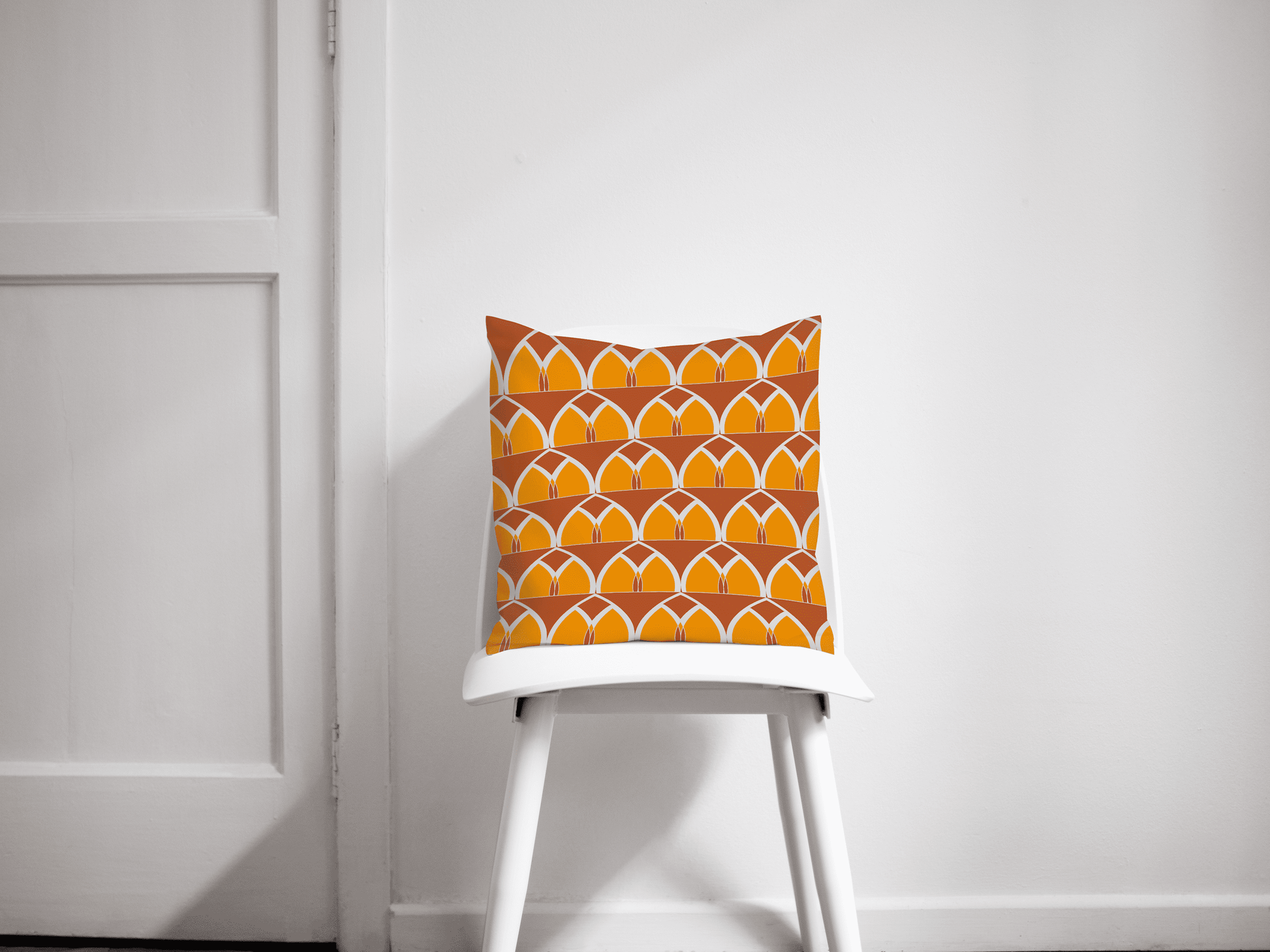 Orange and Yellow Geometric Arches Design Cushion, Throw Pillow - Shadow bright