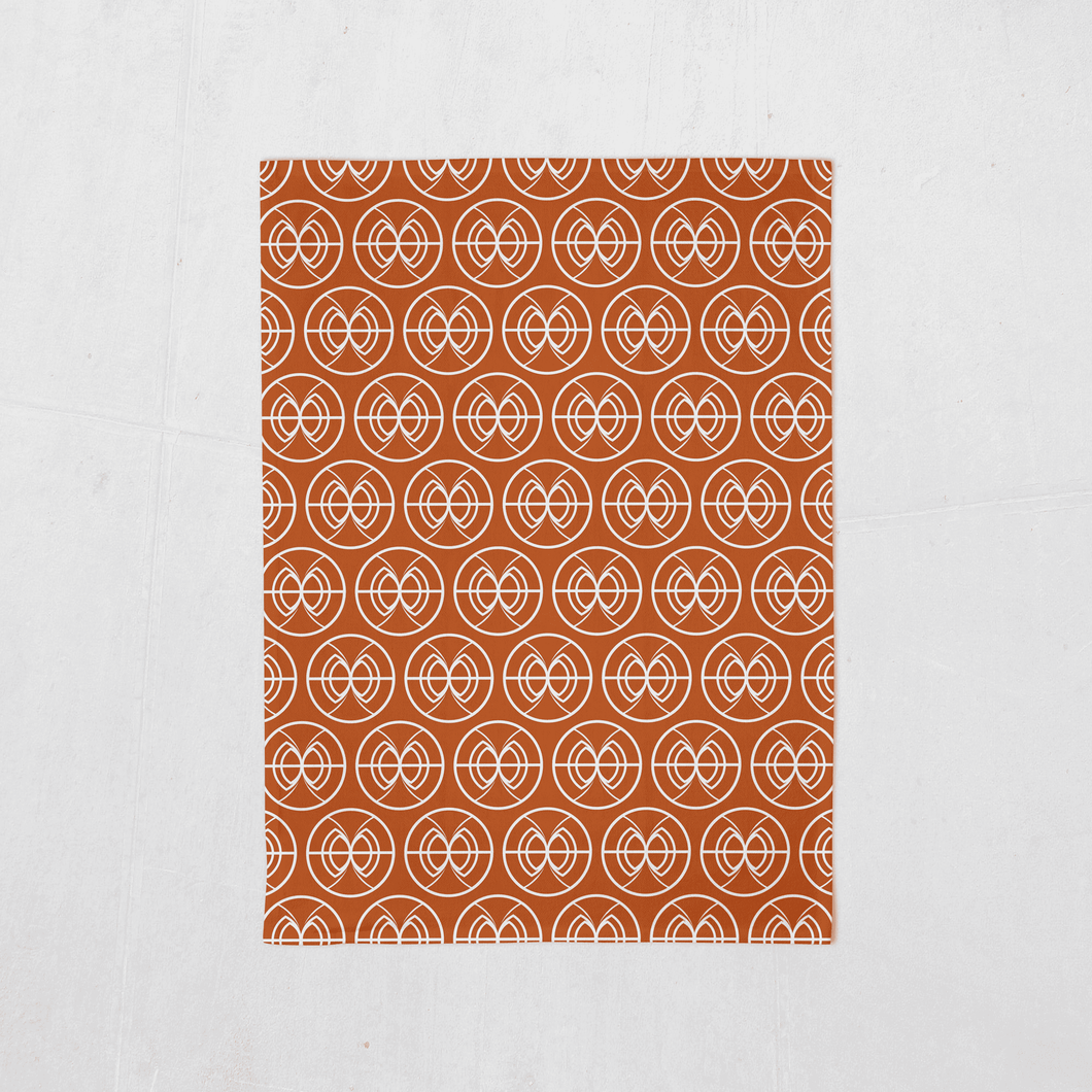 Orange and White Tea Towel with a Geometric Semi-Circle Design, Dish Towel, Kitchen Towel - Shadow bright