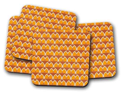 Orange and Yellow Geometric Arches Design Coaster, Table Decor Drinks Mat - Shadow bright