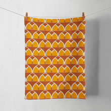 Load image into Gallery viewer, Orange and Yellow Tea Towel with a Geometric Arches Design, Dish Towel, Kitchen Towel - Shadow bright
