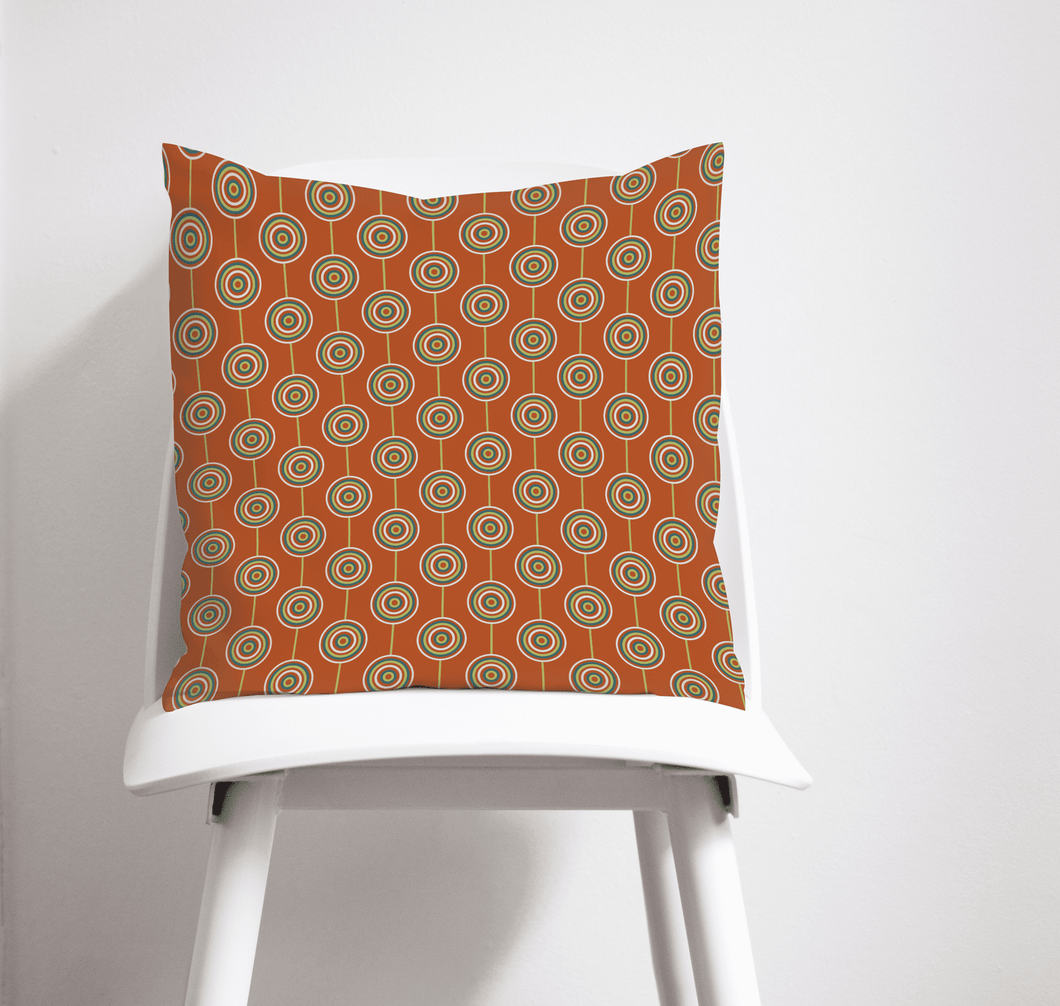 Orange Retro Circles Design Cushion, Throw Pillow - Shadow bright
