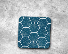 Load image into Gallery viewer, Peacock Blue Geometric Hexagons Placemats, Set of 4 or Set of 6.

