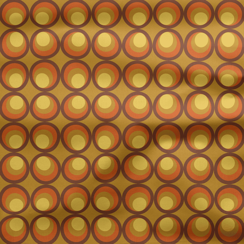 Retro Geometric Circles Brown and Orange Cotton Drill Fabric.