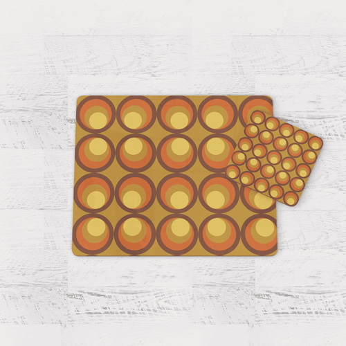 Brown and Orange Retro Geometric Placemats, Set of 4 or Set of 6.
