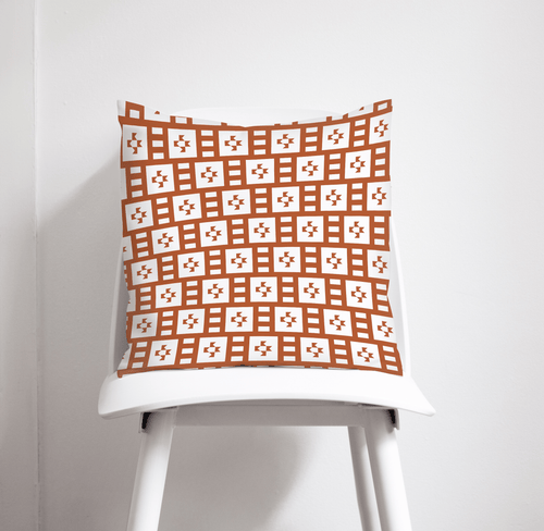 Rust and White Geometric Tiles Design Cushion, Throw Pillow - Shadow bright