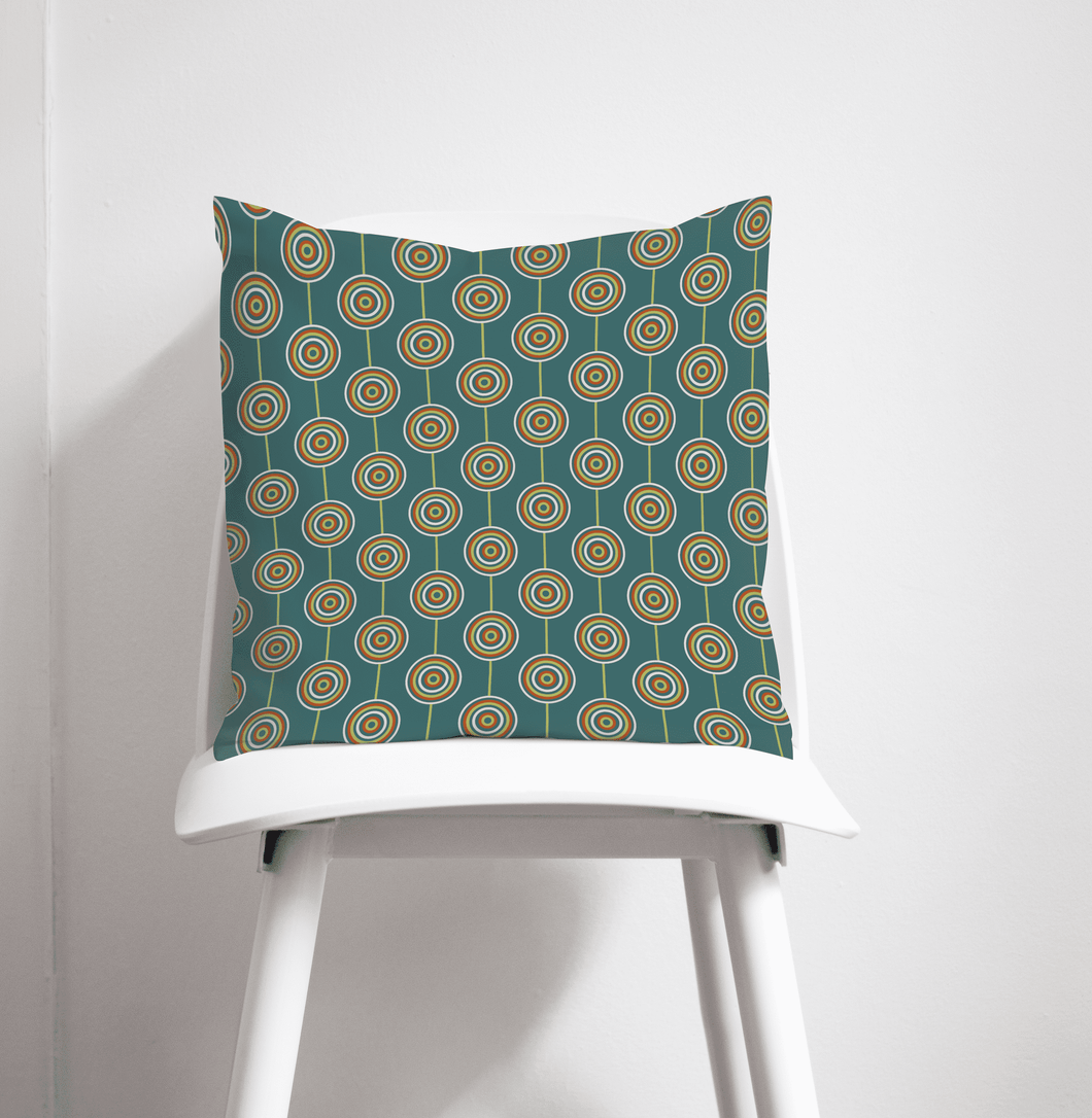 Teal Retro Circles Design Cushion, Throw Pillow - Shadow bright