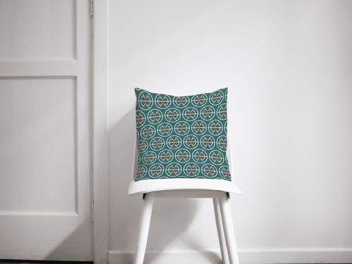 Teal and White Geometric Semi-Circle Design Cushion, Throw Pillow - Shadow bright
