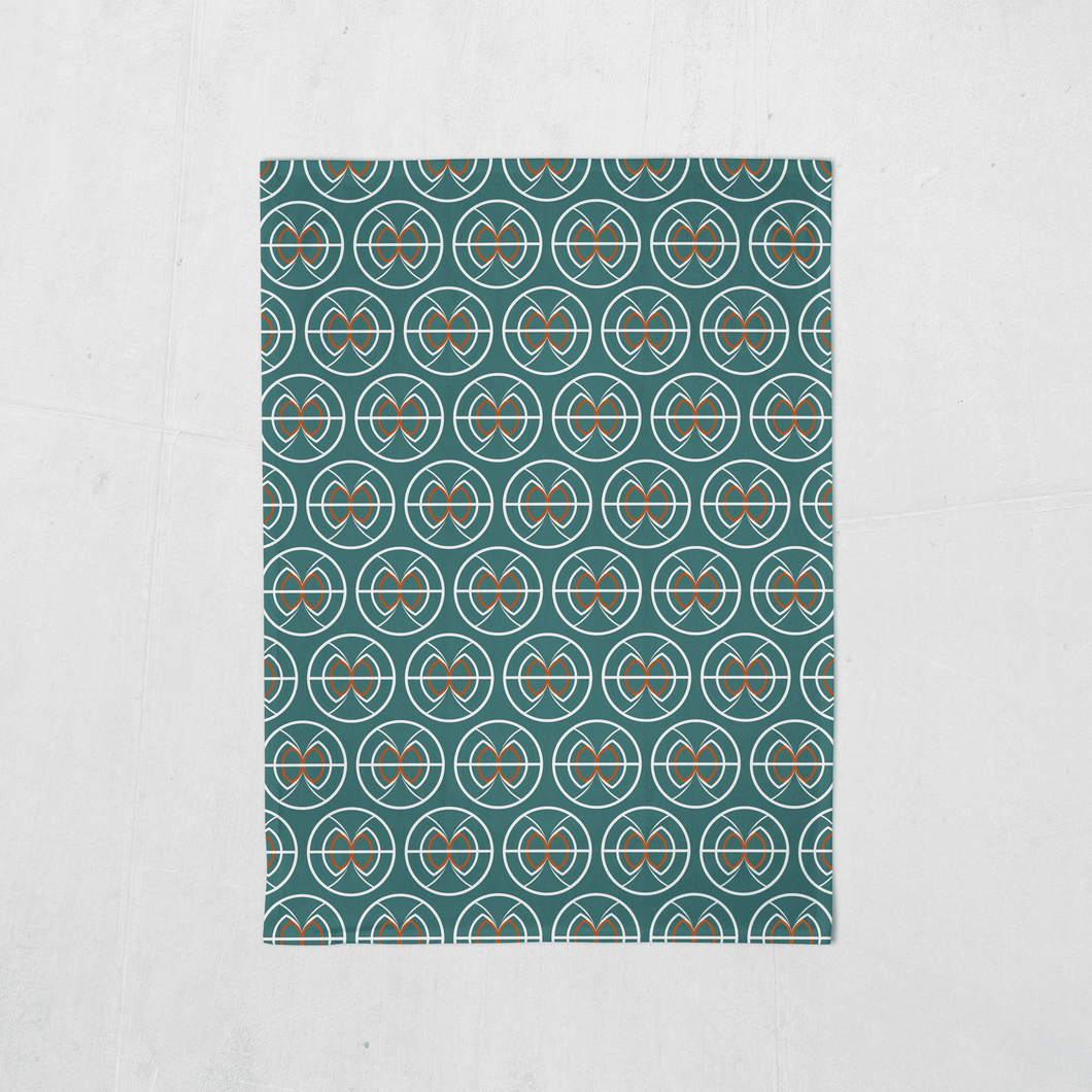 Teal and White Tea Towel with a Geometric Semi-Circle Design, Dish Towel, Kitchen Towel - Shadow bright
