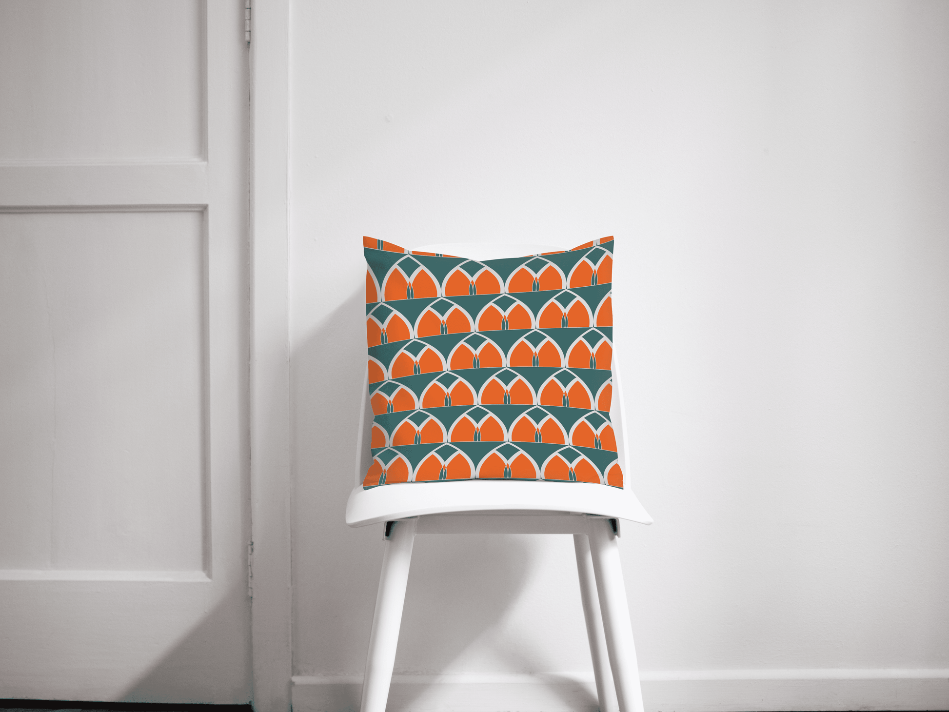 Teal and Orange Geometric Arches Design Cushion, Throw Pillow - Shadow bright