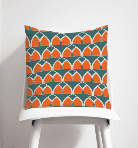 Teal and Orange Geometric Arches Design Cushion, Throw Pillow - Shadow bright