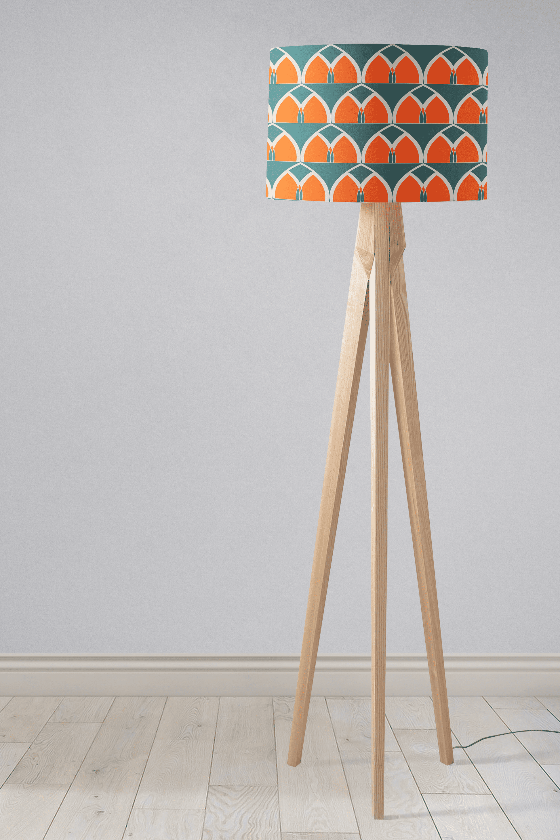 Teal and Orange Geometric Arches Design Lampshade, Ceiling or Table Lamp Shade - Shadow bright