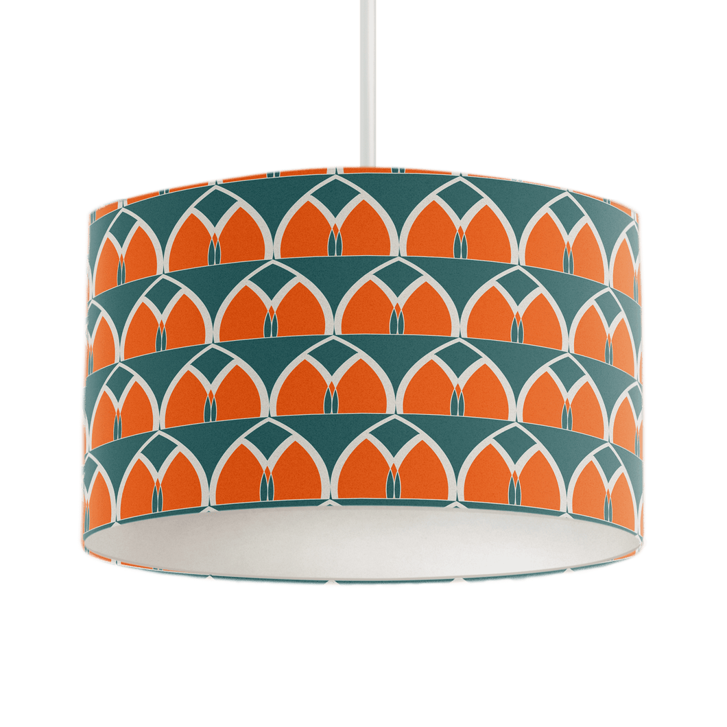 Teal and Orange Geometric Arches Design Lampshade, Ceiling or Table Lamp Shade - Shadow bright