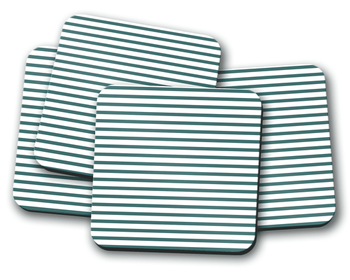 Teal and White Striped Geometric Design Coaster, Table Decor Drinks Mat - Shadow bright