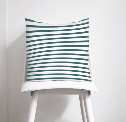 Teal and White Geometric Striped Cushion, Throw Pillow - Shadow bright