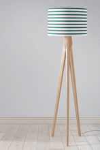 Load image into Gallery viewer, Teal and White Geometric Striped Lampshade, Ceiling or Table Lamp Shade - Shadow bright
