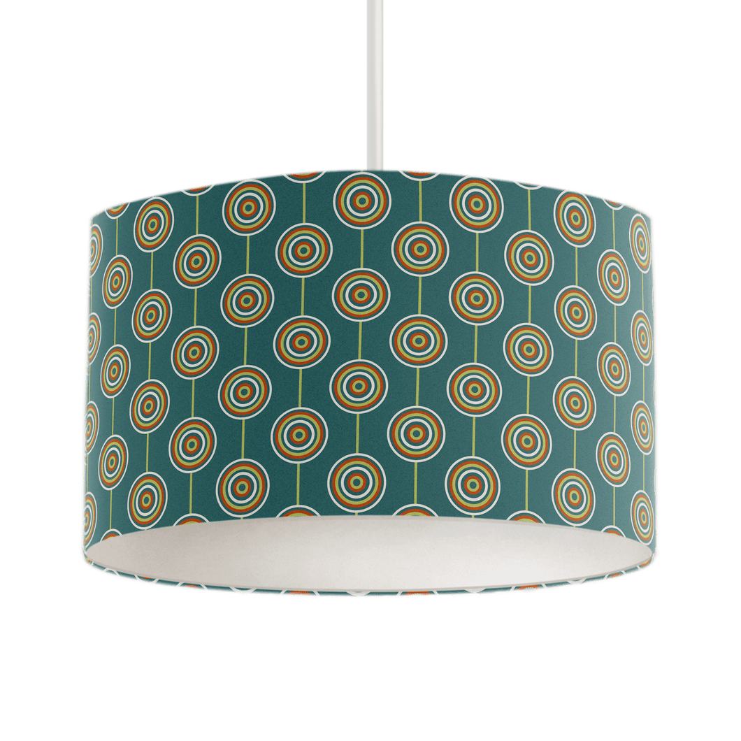 Teal Retro Circles Design Lampshade, Ceiling or Table Lamp Shade - Shadow bright