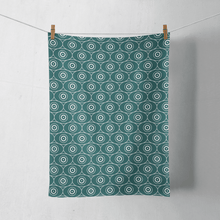 Load image into Gallery viewer, Teal and White Tea Towel with a Geometric Design, Dish Towel, Kitchen Towel - Shadow bright
