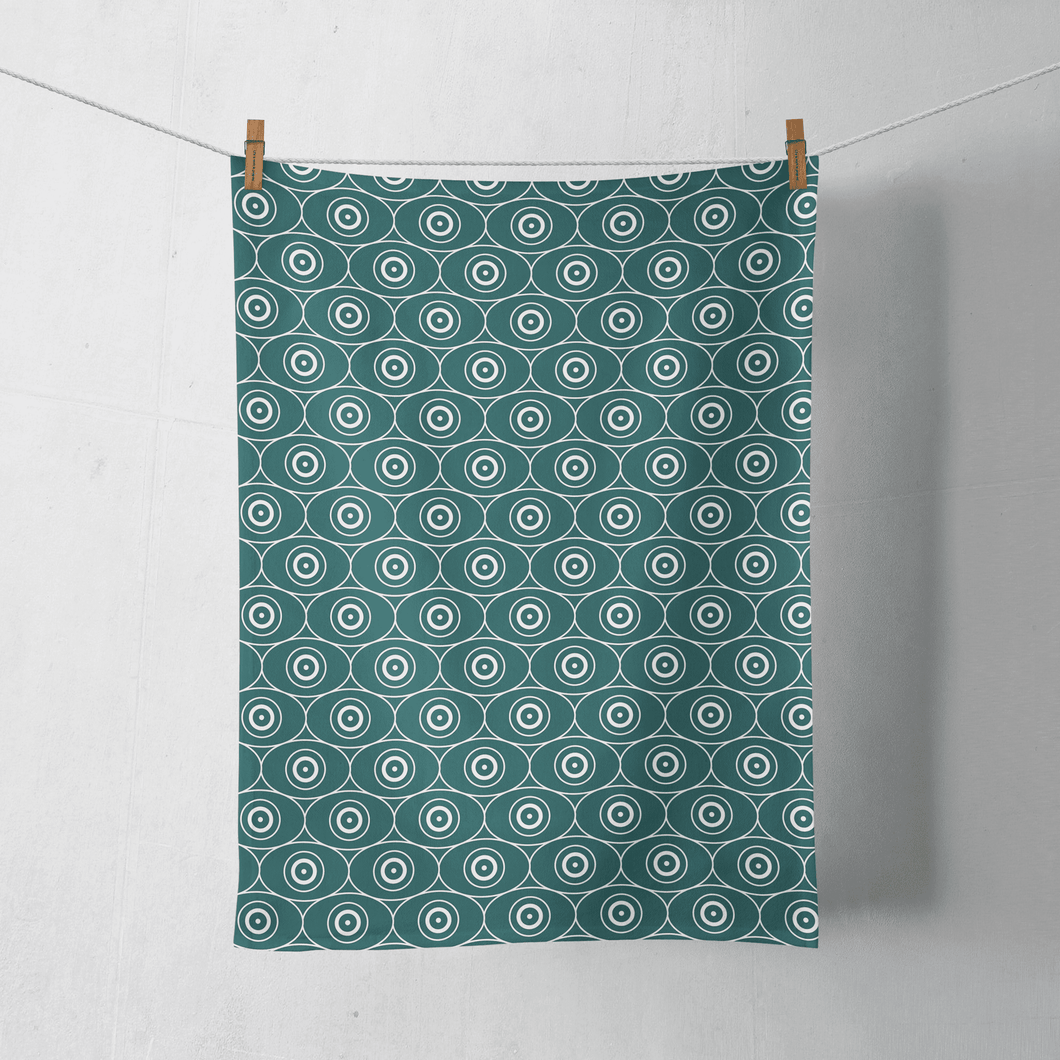 Teal and White Tea Towel with a Geometric Design, Dish Towel, Kitchen Towel - Shadow bright