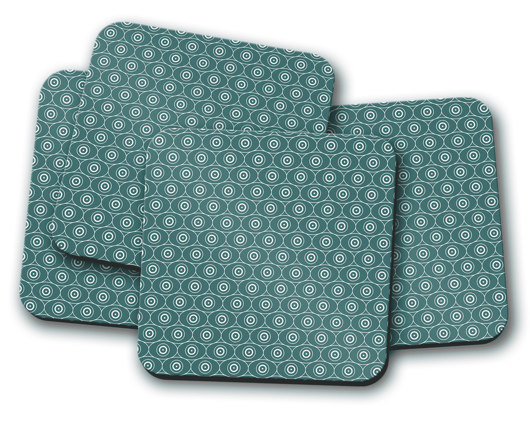 Teal and White Geometric Design Coasters, Table Decor, Drinks Mat - Shadow bright