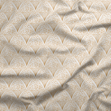 Load image into Gallery viewer, White and Gold Retro Geometric Cotton Drill Fabric.
