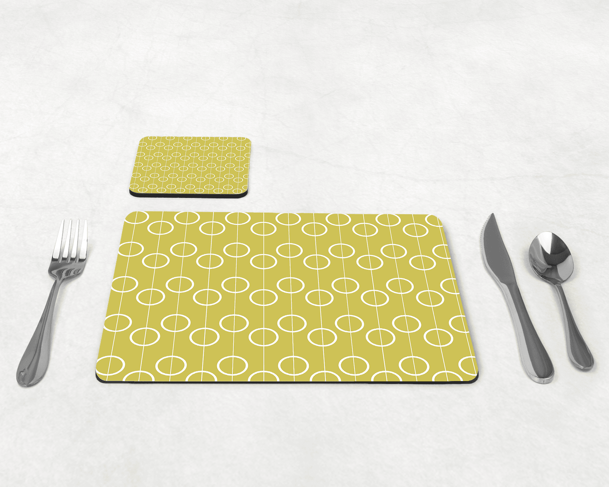 Yellow Retro Geometric Circles Placemats, Set of 4 or Set of 6.