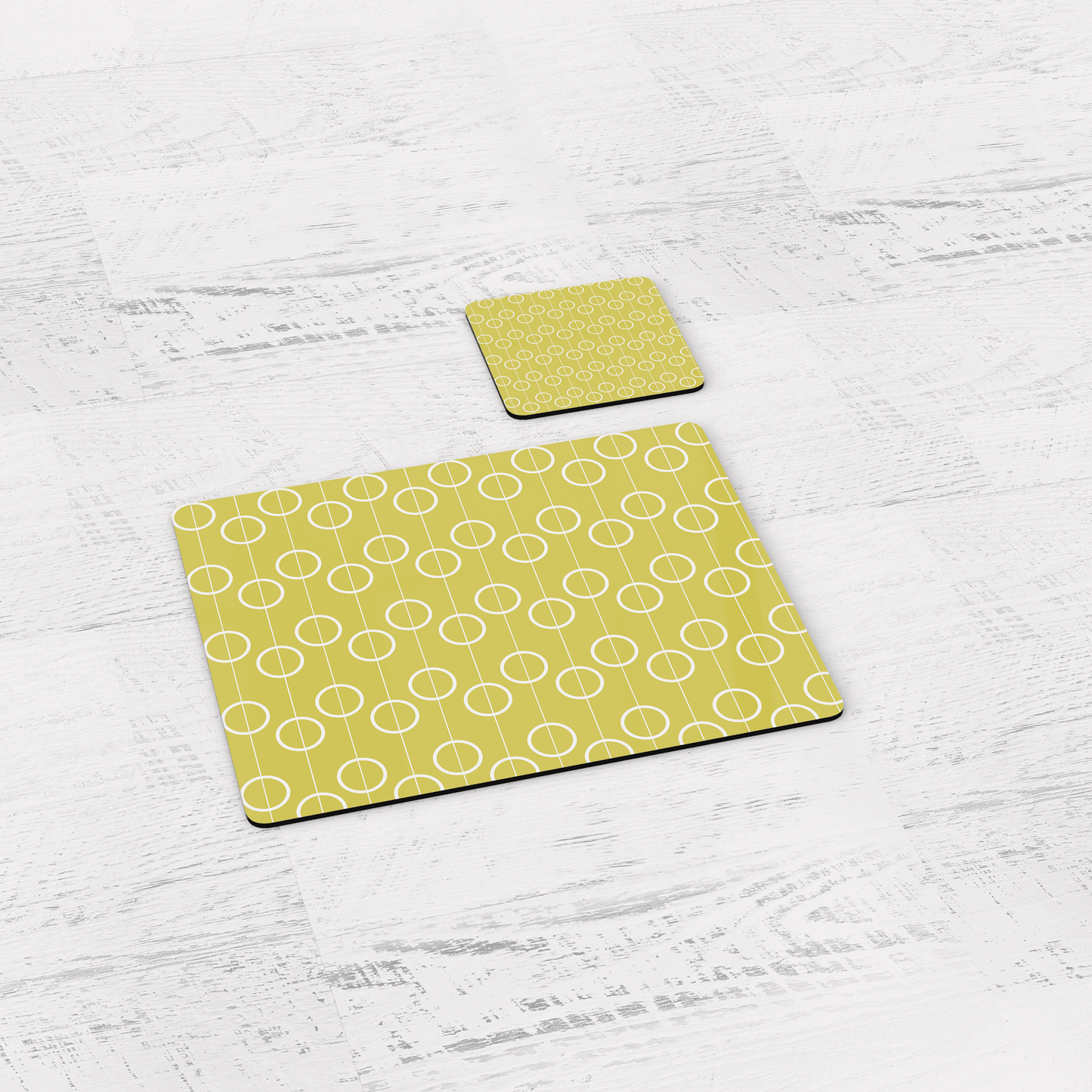 Yellow Retro Geometric Circles Placemats, Set of 4 or Set of 6.