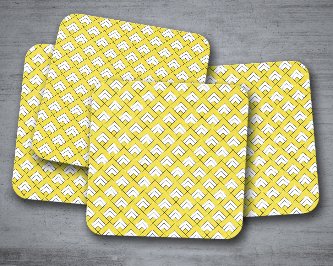 Yellow and White Geometric Tiles Design Coasters, Table Decor Drinks Mat - Shadow bright