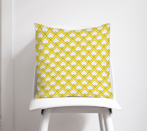 Yellow and White Geometric Tiles Design Cushion, Throw Pillow - Shadow bright