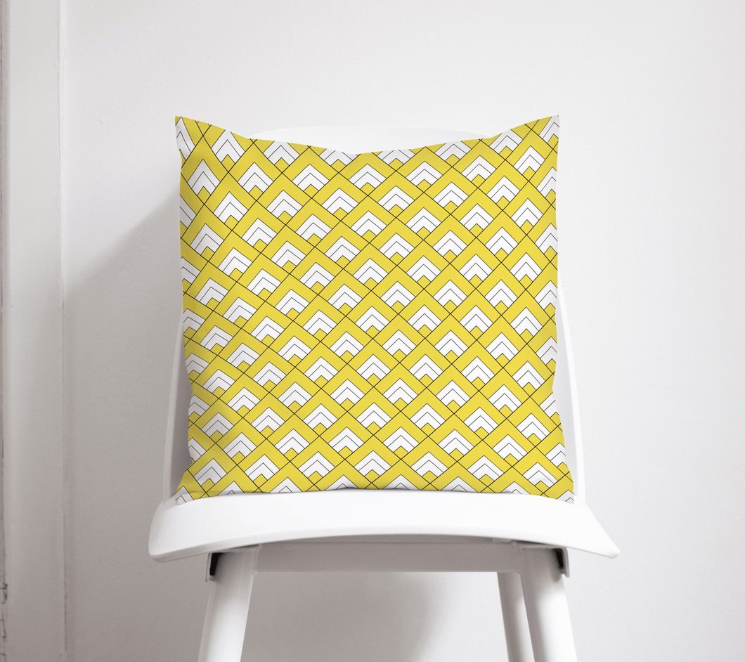 Yellow and White Geometric Tiles Design Cushion, Throw Pillow - Shadow bright