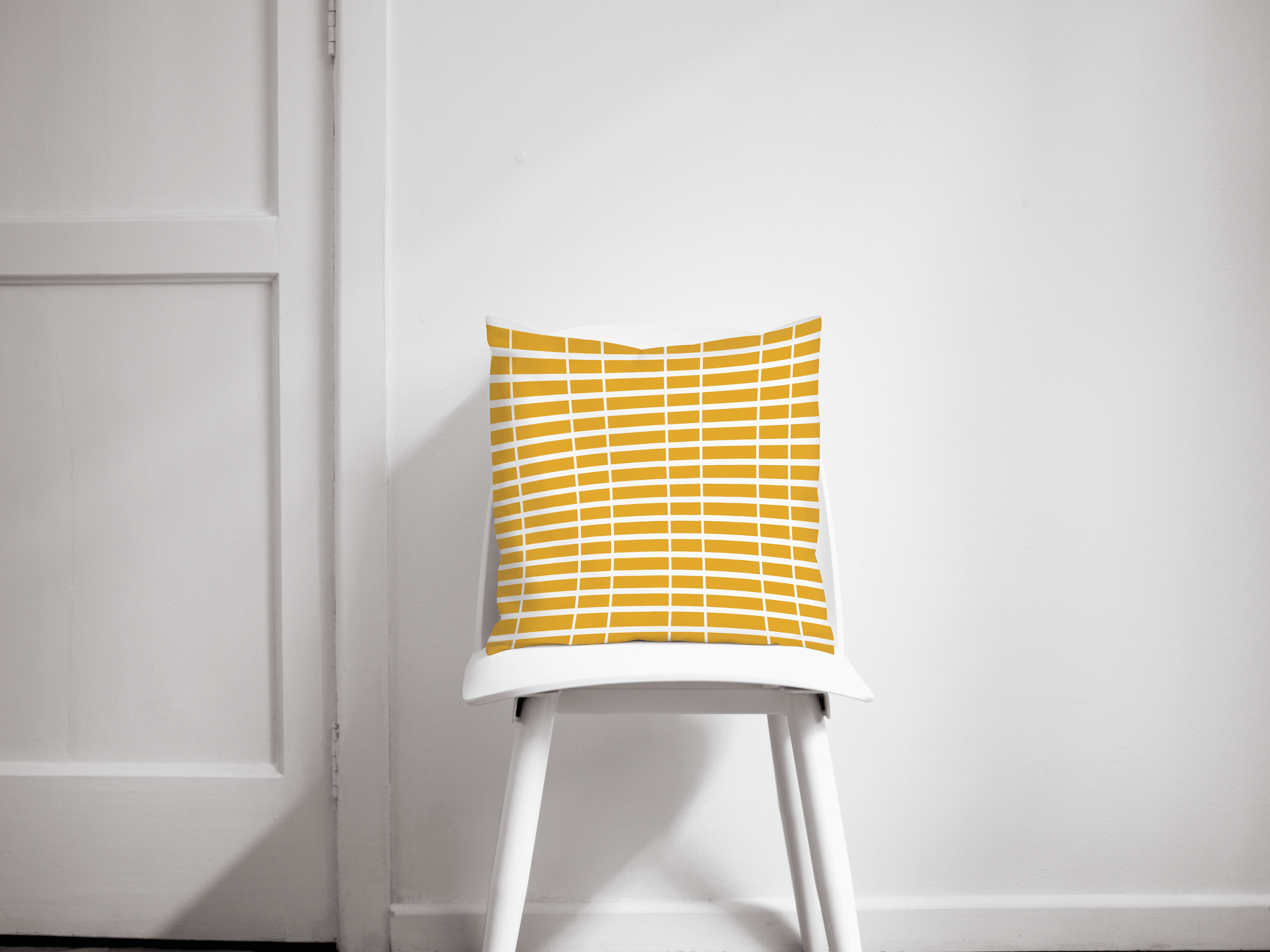 Yellow Cushion with a White Striped Lines Geometric Design, Throw Pillow - Shadow bright