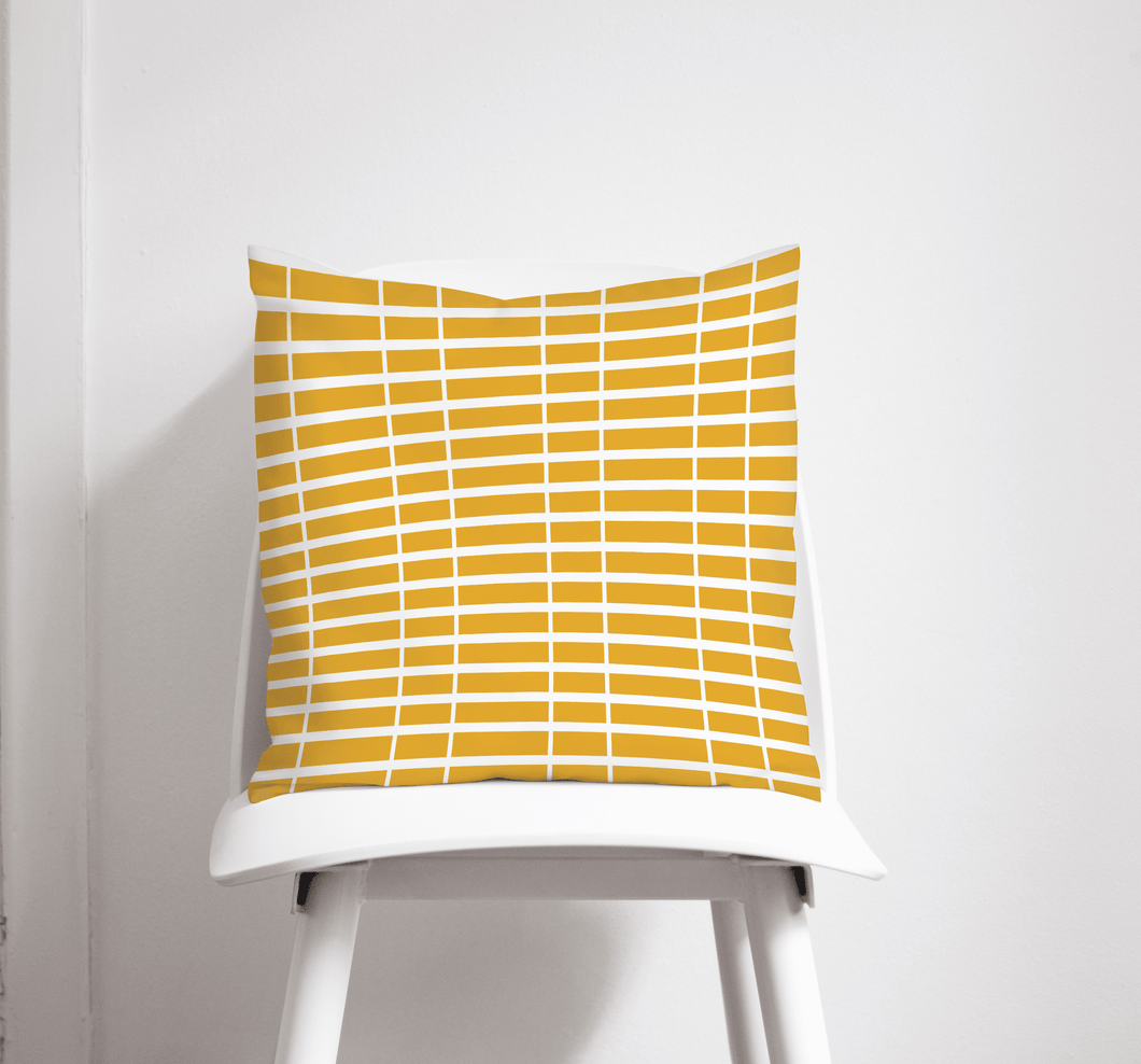 Yellow Cushion with a White Striped Lines Geometric Design, Throw Pillow - Shadow bright