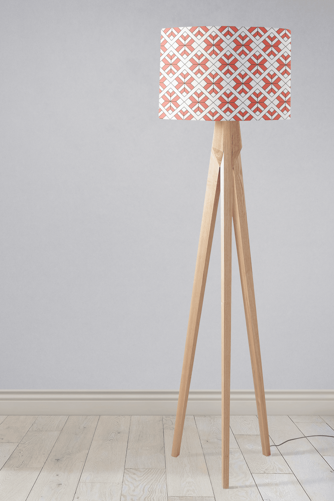 Coral and White Geometric Design Lampshade, Ceiling or Table Lamp Shade - Shadow bright