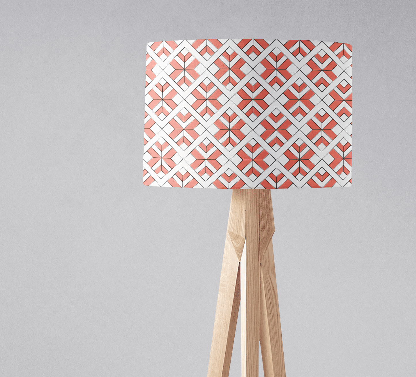 Coral and White Geometric Design Lampshade, Ceiling or Table Lamp Shade - Shadow bright