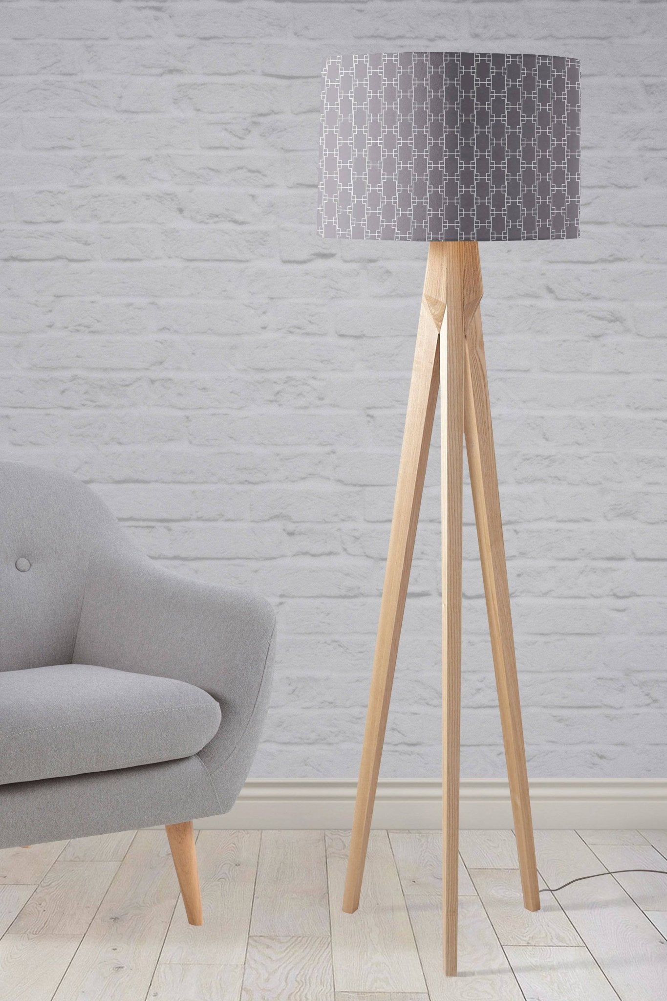 Grey with White Squares Geometric Design Lampshade, Ceiling or Table Lamp Shade - Shadow bright