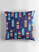 Load image into Gallery viewer, Blue Nautical Theme Cushion with Lighthouse Design, Throw Pillow - Shadow bright
