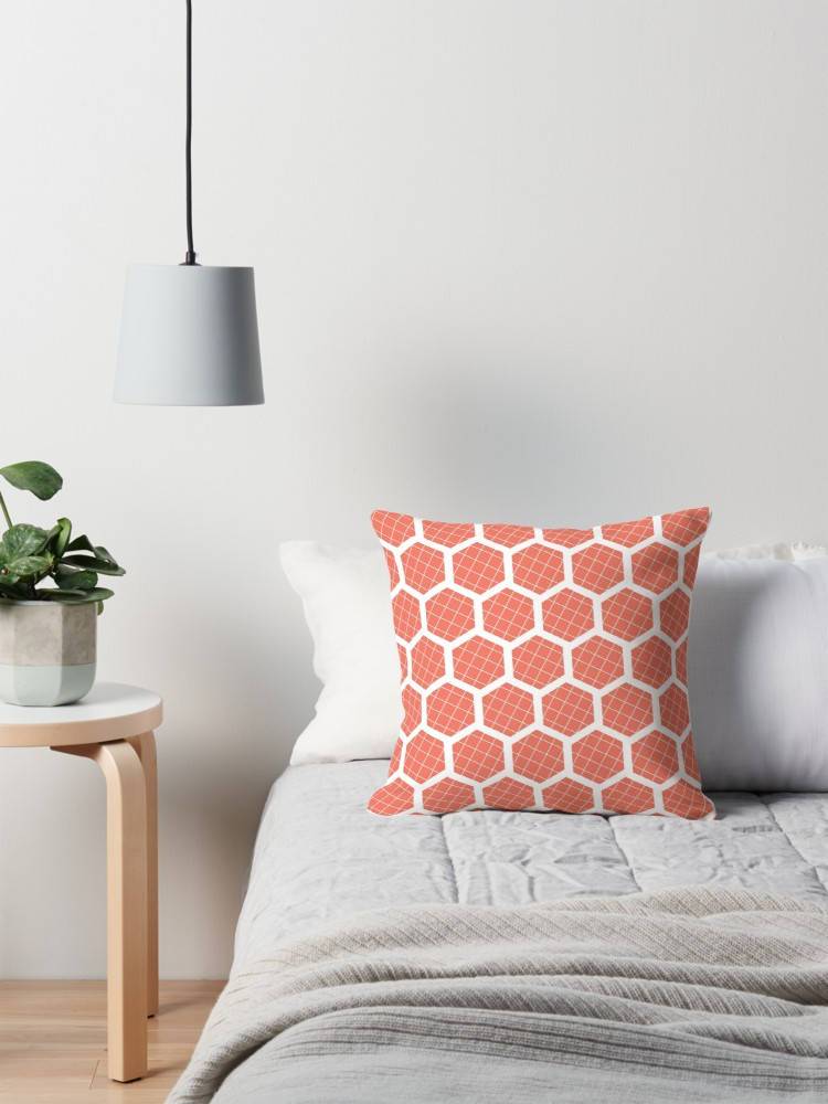 Orange Cushion with a White Hexagon Design, Throw Pillow - Shadow bright