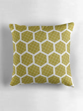 Load image into Gallery viewer, Mustard Yellow Cushion with a White Hexagon Design, Throw Pillow - Shadow bright
