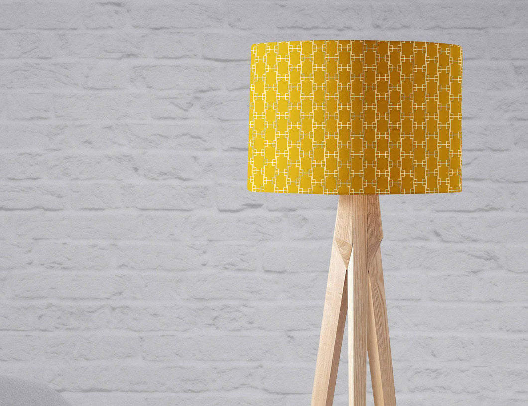 Mustard Yellow Lampshade with a White Geometric Design, Ceiling Light Shade, Table Lamp - Shadow bright