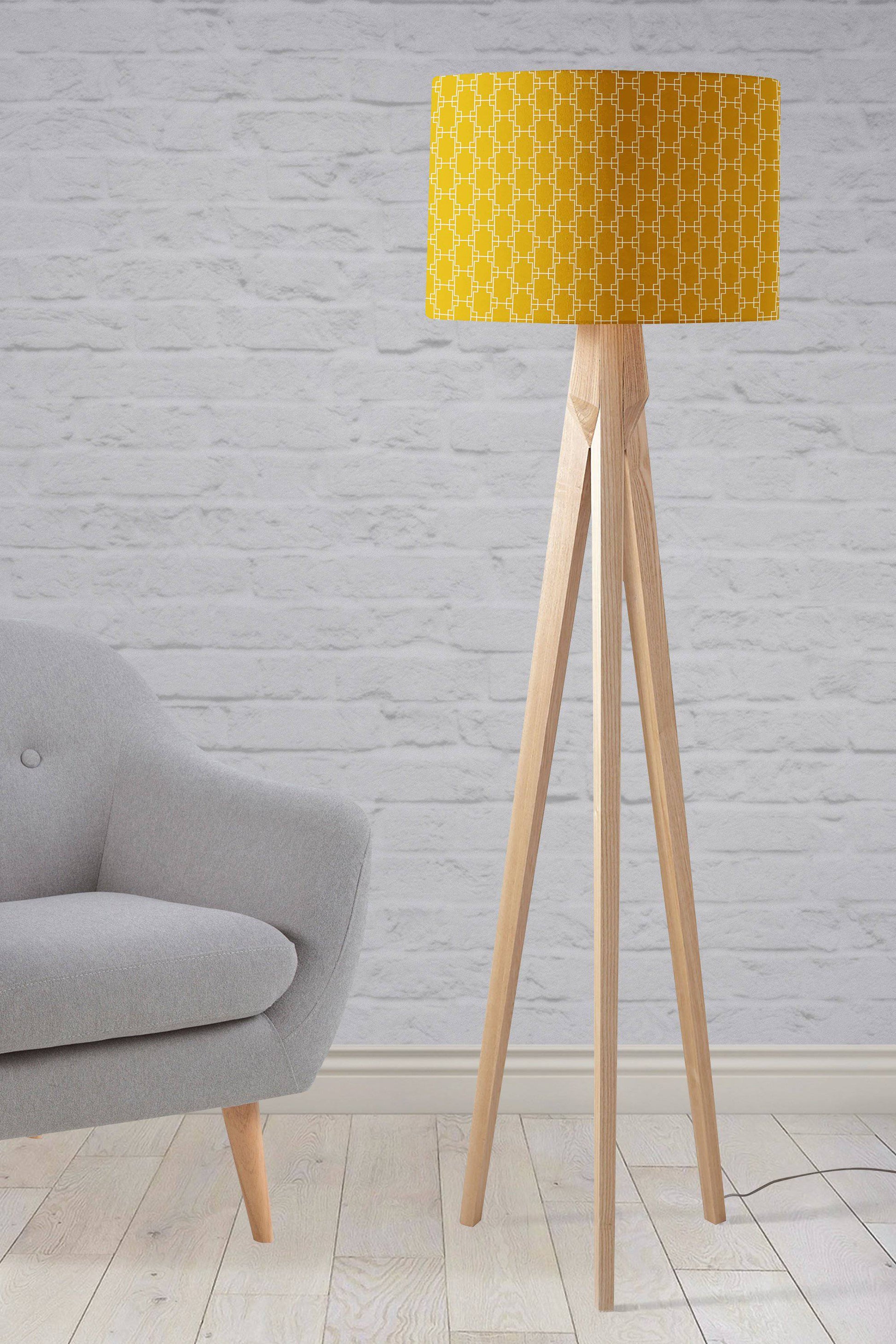 Mustard Yellow Lampshade with a White Geometric Design, Ceiling Light Shade, Table Lamp - Shadow bright