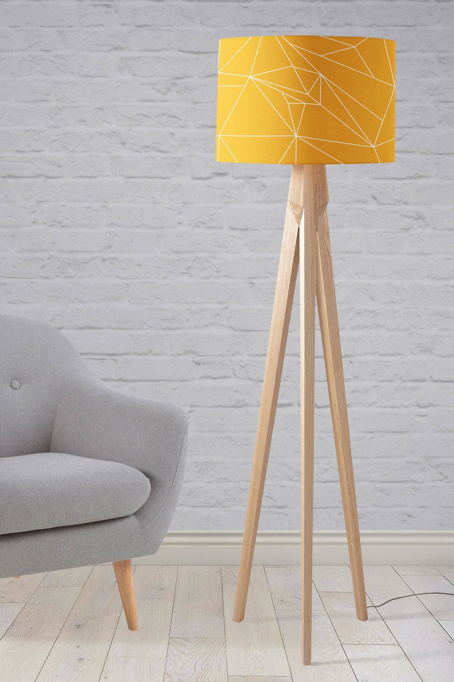 Yellow Lampshade with White Lines Geometric Design, Ceiling or Table Lamp Shade - Shadow bright