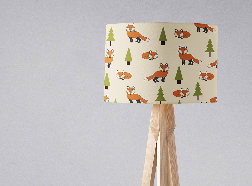 Cream Lampshade with a Fox and Trees Design, Ceiling or Table Lamp Shade - Shadow bright