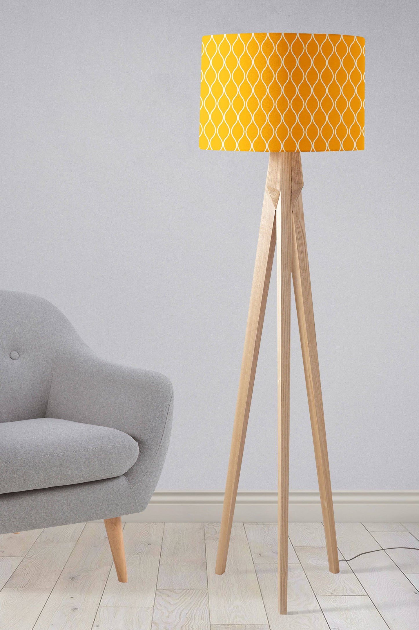 Yellow Lampshade with White Geometric Design, Ceiling or Table Lamp Shade - Shadow bright