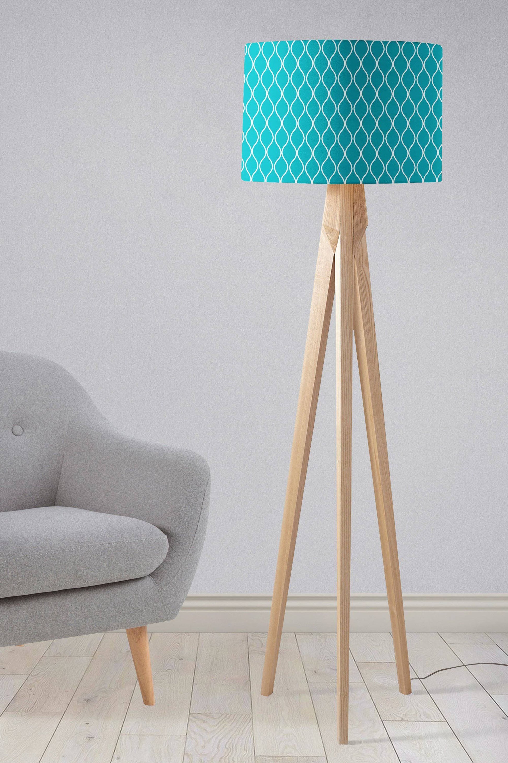 Turquoise Lampshade with a White Geometric Design, Ceiling or Table Lamp Shade - Shadow bright