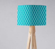 Load image into Gallery viewer, Turquoise Lampshade with a White Geometric Design, Ceiling or Table Lamp Shade - Shadow bright
