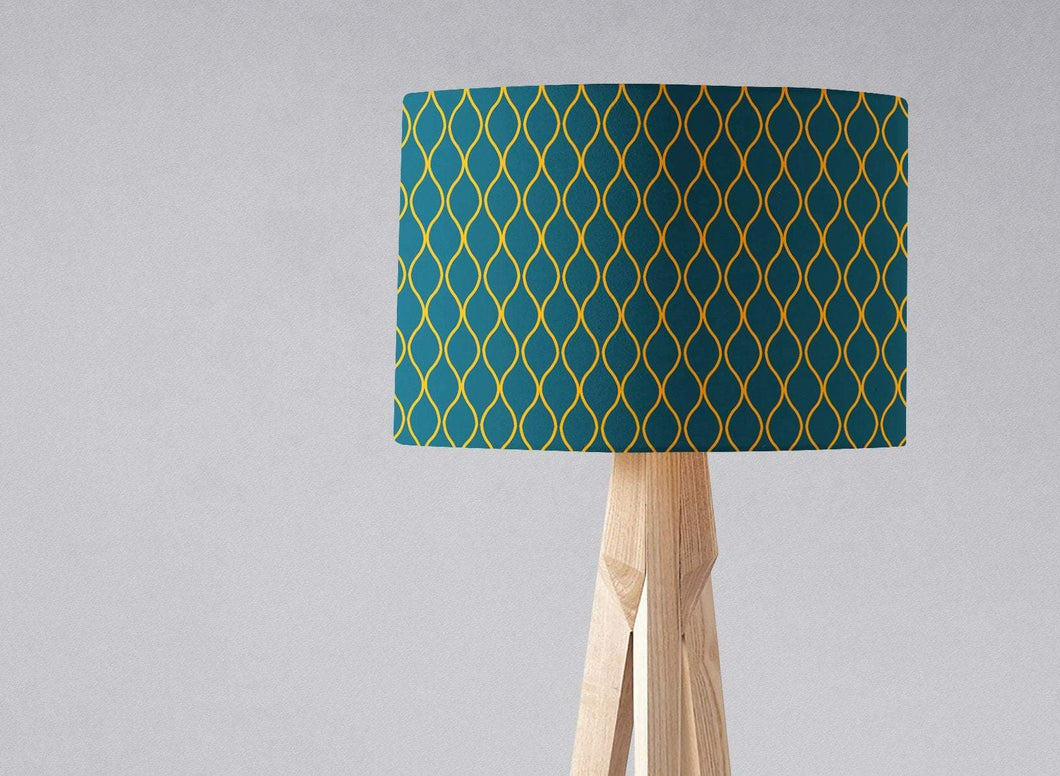 Dark Teal and Yellow Wavy Geometric Lampshade, Ceiling or Table Lamp Shade - Shadow bright