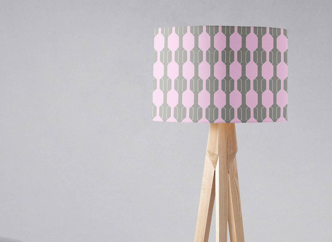 Grey with Pink Geometric Design Lampshade, Ceiling or Table Lamp Shade - Shadow bright