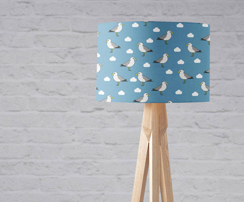 Blue Lampshade with a Seagull Design, Ceiling  or Table Lamp Shade - Shadow bright